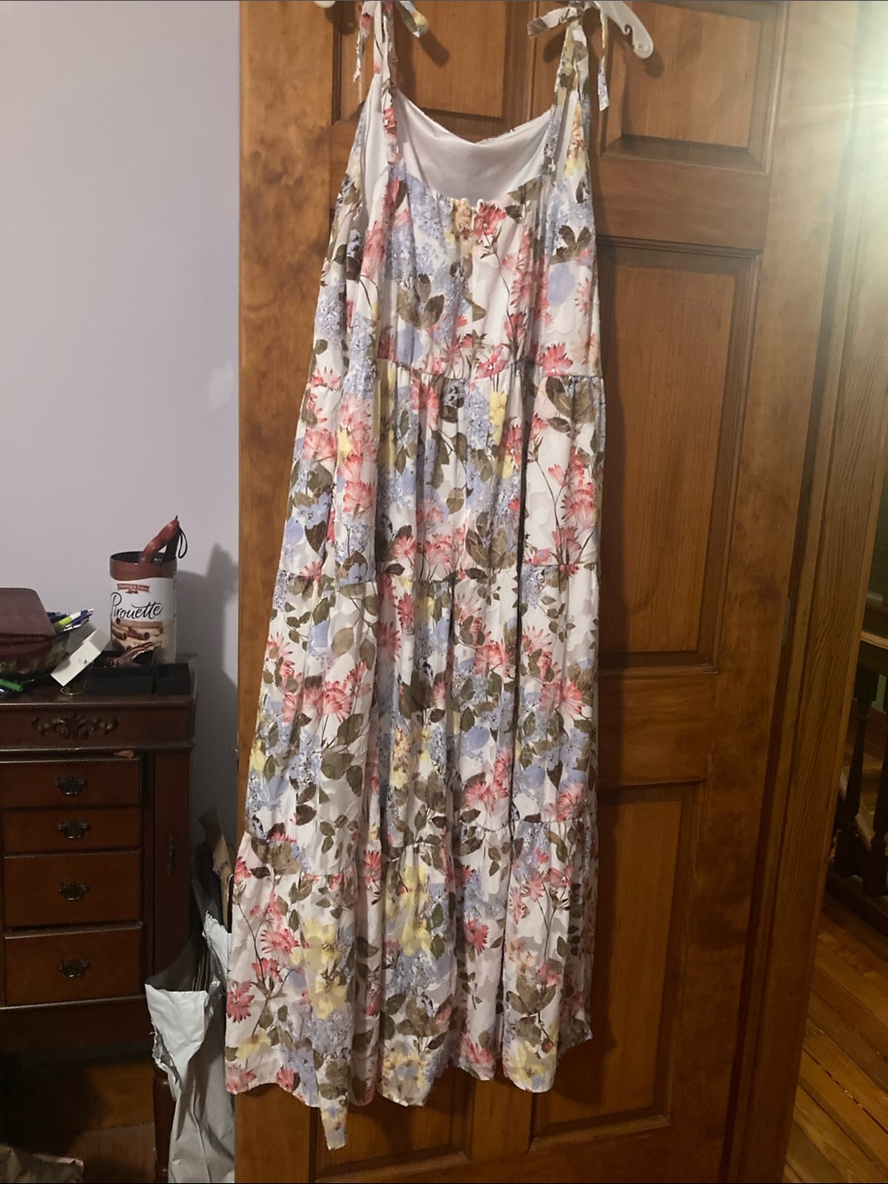 Lane Bryant White Floral Sundress with coral Pink and Blue Blooms